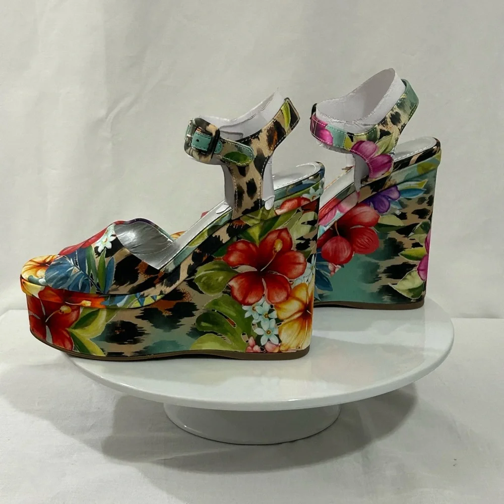Women’s Floral Leopard Platform Sandals - Multicolor
